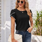 Eyelet Round Neck Petal Sleeve T-Shirt