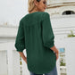 Full Size Swiss Dot Notched Neck Three-Quarter Sleeve Blouse