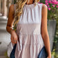 Dotted Frill Trim Sleeveless Tiered Top
