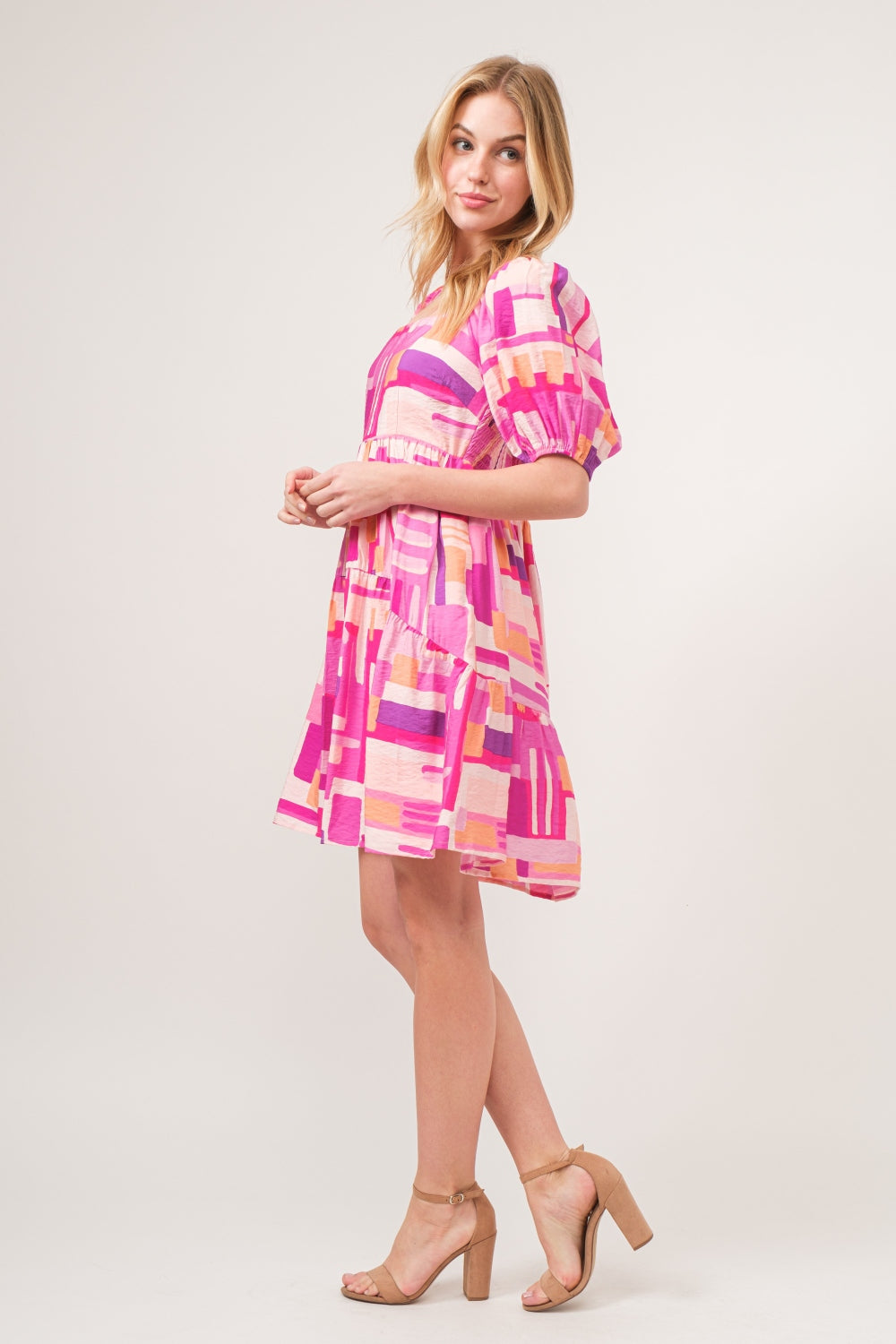 And The Why Color Block Puff Sleeve Dress *
