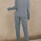 Round Neck Top and Drawstring Cloudy Blue Pants Set
