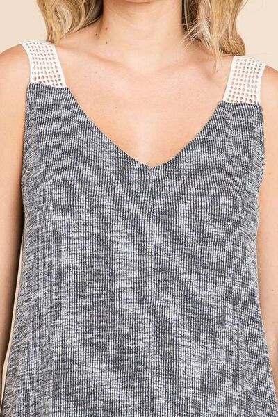 Culture Code Contrast Eyelet Strap Slit Ribbed Tank *