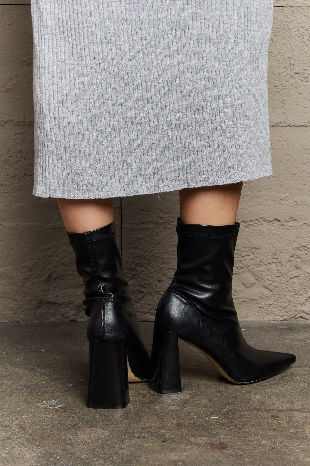 Weeboo Stacy Block Heel Sock Black Boots