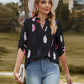 Full Size Printed Roll-Tab Sleeve Notched Neck Blouse