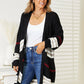 Double Take Striped Rib-Knit Drop Shoulder Open Front Black Cardigan