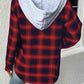 Plaid Drawstring Button Up Hooded Jacket
