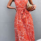 Women's Printed Spaghetti Strap Decorative Button Belted Dress