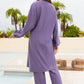 Cap, Drawstring Mock Neck Long Sleeve Top and Pants Swim Set