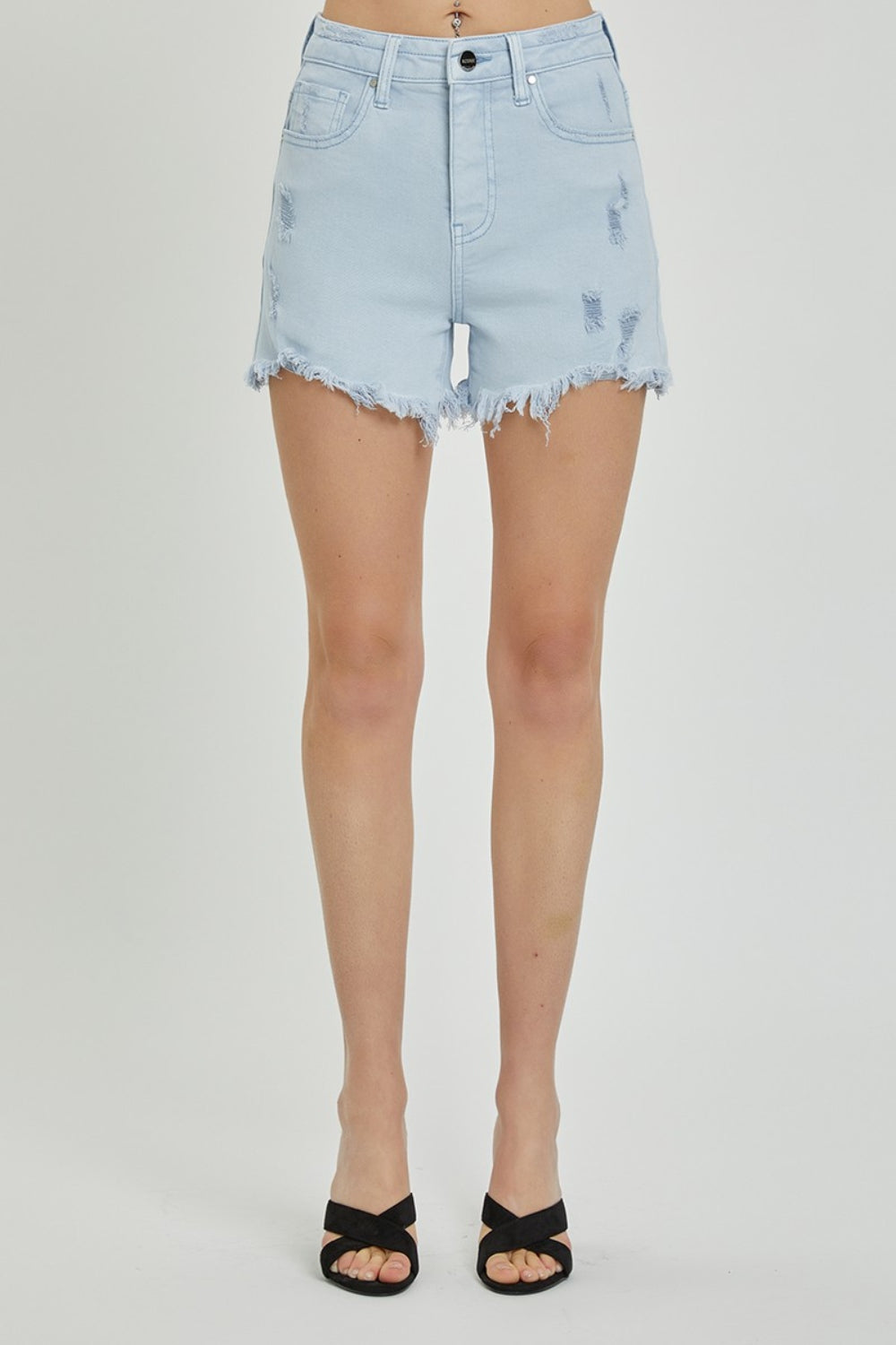 RISEN Full Size High Rise Distressed Detail Denim Shorts *