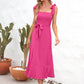 Square Neck Tie Strap Midi Dress