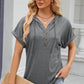 Half Button Drawstring Short Sleeve Hooded T-Shirt