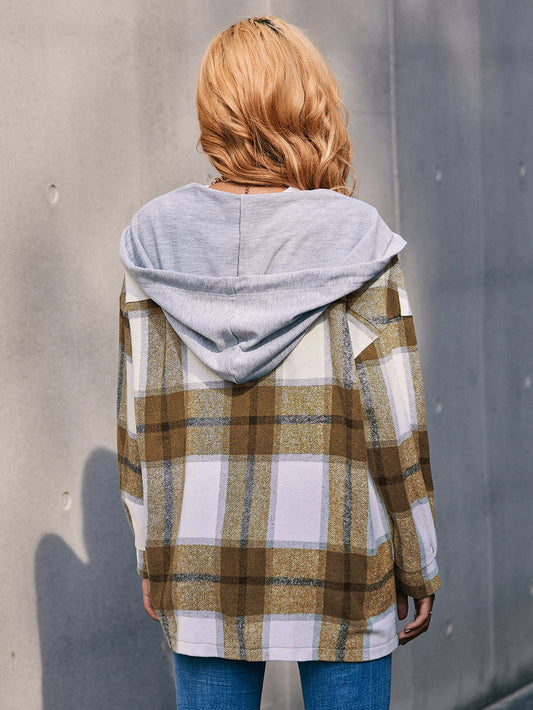 Outer Adventure Plaid Dropped Shoulder Hooded Jacket