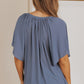 Gathered Detail Notched Neck Flutter Sleeve Top