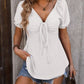 Ruched V-Neck Flounce Sleeve Blouse