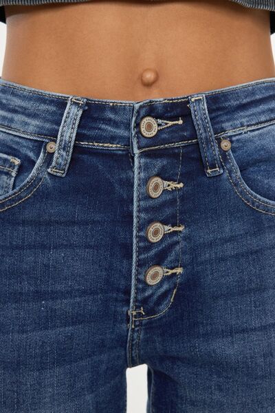Kancan Full Size Cat's Whiskers Button Fly Denim Shorts *