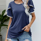 Malibu Dreams Pom-Pom Trim Flutter Sleeve Round Neck Tee