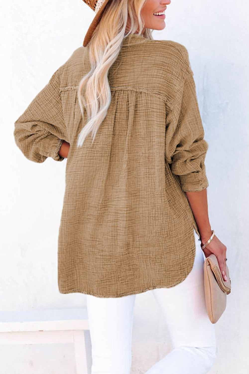 Full Size Buttoned Long Sleeve Blouse