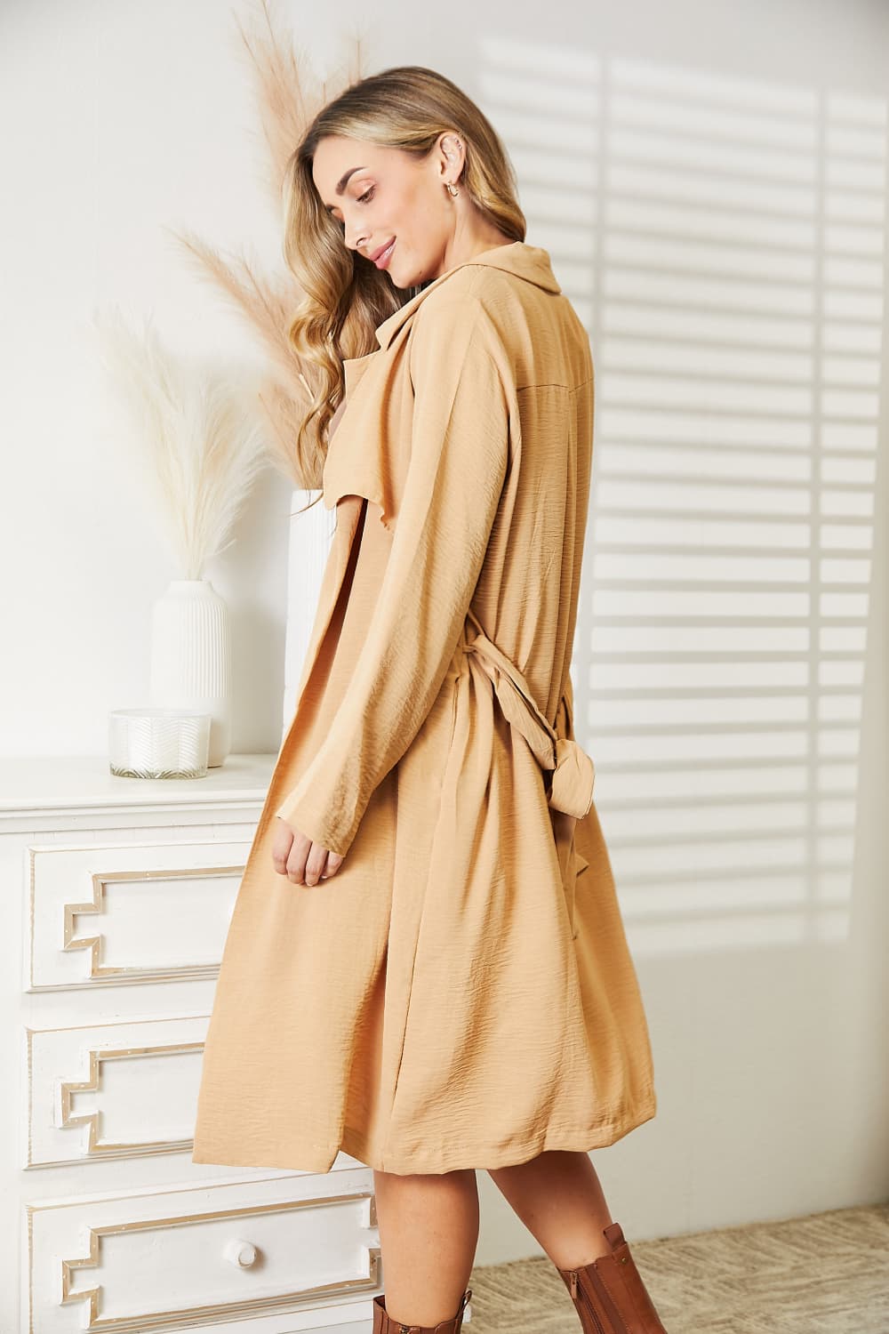 Culture Code Full Size Tied Tan Trench Coat with Pockets