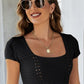 Lace-Up Openwork Square Neck Sweater
