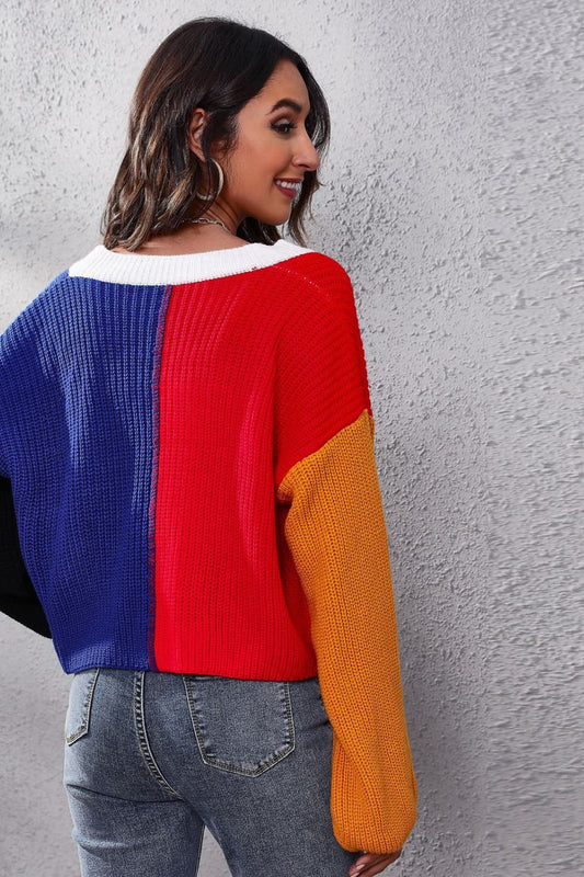 ZeldaMarie Color Block Ribbed Long Sleeve Cardigan