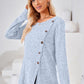 Hannah Mea Ribbed Buttoned Round Neck Slit T-Shirt