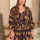 Plus Size Floral Tie Neck Balloon Sleeve Romper