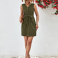 Buttoned V-Neck Belted Sleeveless Mini Dress