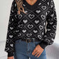 Heart Pattern V-Neck Long Sleeve Sweater