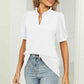 Full Size Notched Neck Puff Sleeve T-Shirt