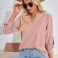 Full Size V-Neck Roll-Tap Sleeve Blouse