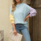 Color Block Round Neck Dropped Shoulder Sweater
