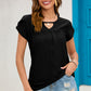 Eyelet Round Neck Short Sleeve T-Shirt