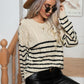 Striped Round Neck Cable-Knit Sweater