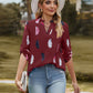 Full Size Printed Roll-Tab Sleeve Notched Neck Blouse