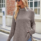 Laken Jay Ribbed Turtleneck Long Sleeve Slit Knit Top