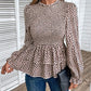 Laken Jay Printed Round Neck Smocked Flounce Sleeve T-Shirt