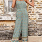 Green Bohemian Spaghetti Strap Low Back Jumpsuit