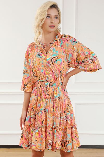 Printed Smocked Frill Tiered Dress