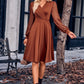 ZaLaquite Surplice Neck Swiss Dot Long Sleeve Dress