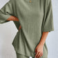 Round Neck Ribbed Top and Shorts Lounge Set