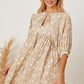 Women's DentaCosmo Floral Tie Neck Ruched Babydoll Dress