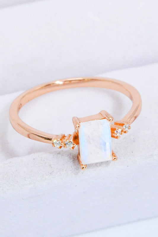 Women's Rectangle Natural Moonstone Ring