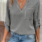Striped Notched Roll-Tab Sleeve Shirt
