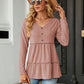 Full Size Long Sleeve V-Neck Cable-Knit Blouse