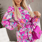 Carnation Pink Floral Print Round Neck Long Sleeve Dress