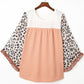 Plus Size Leopard Ruffle Trim Long Sleeve Blouse