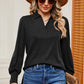Decorative Button Johnny Collar Lantern Sleeve Blouse