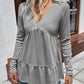 Waffle-knit V-Neck Long Sleeve Blouse