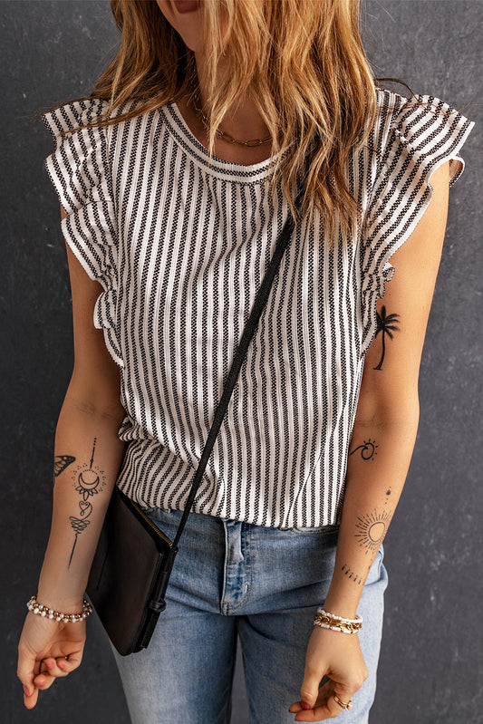 ROSE&THORN Full Size Striped Flutter Sleeve Tank