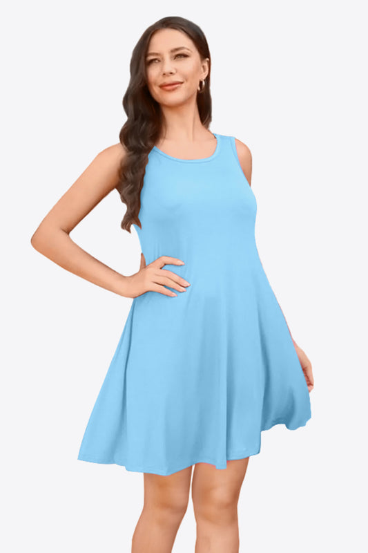 Women's Full Size Round Neck Sleeveless Dress with Pockets